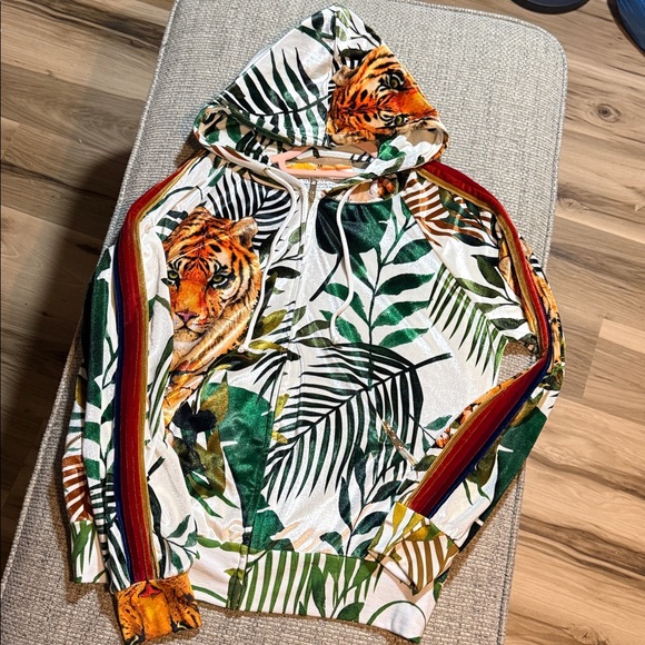 Aviator Nation Tiger Jungle Classic Full Zip Hoodie Velvet White Unisex Medium - Picture 2 of 6